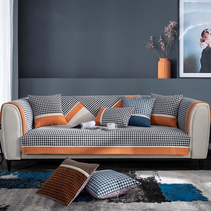 Houndstooth Print Chenille Sofa Cover