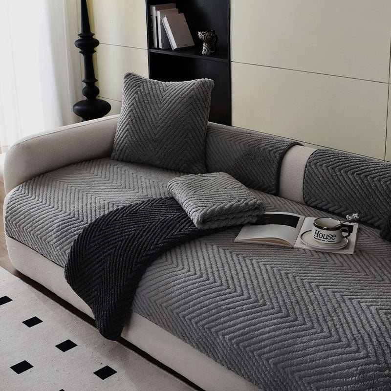 Plush Herringbone Sofa Cover